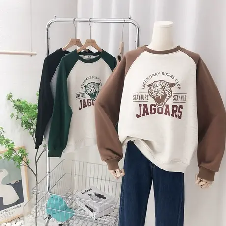 2021秋冬新款韩国东大门加绒卫衣宽松欧货潮复古字母老虎休闲外套商品大图