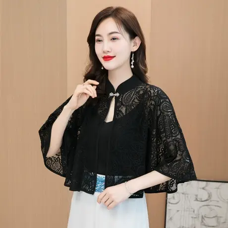 蕾丝镂空防晒开衫女春夏薄款外搭斗篷罩衫气质立领无袖披肩上衣仙商品大图