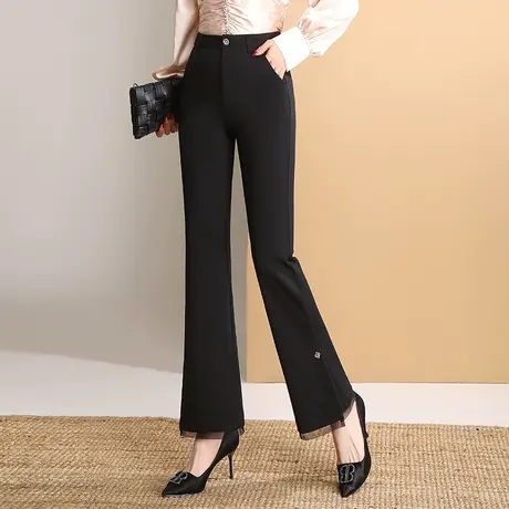 喇叭裤女春秋2023新款高腰垂感开叉微喇长裤显瘦时尚休闲职业裤子商品大图
