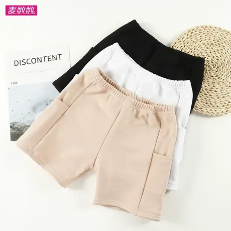 冬季加绒棉三分侧袋打底裤女士一体绒保暖短裤弹力贴身配裙加厚图片