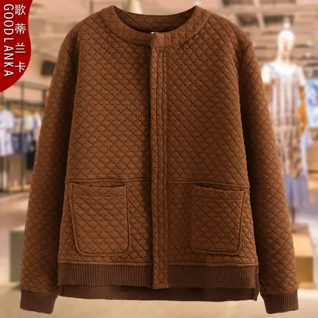 大码中老年女装秋冬夹棉夹克女200斤宽松洋气提花胖妈妈休闲外套商品大图