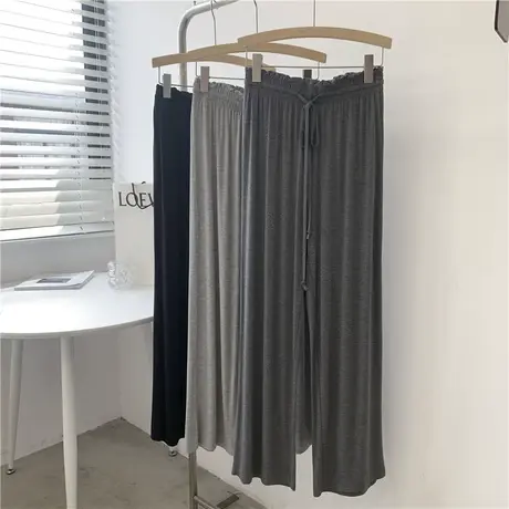 不买后悔/花苞高腰莫代尔阔腿裤女显瘦浅灰色大长腿直筒裤拖地裤商品大图