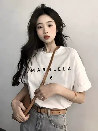 情侣装中长款短袖T恤女夏季欧货大版潮牌字母印花纯棉宽松上衣ins商品大图