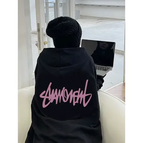 ins潮牌抓痕字母印花连帽卫衣女秋冬加绒hiphop外套大码宽松上衣商品大图