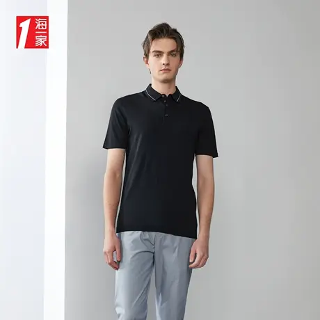 海一家简约时尚翻领短袖针织衫夏季休闲舒适POLO衫男商品大图