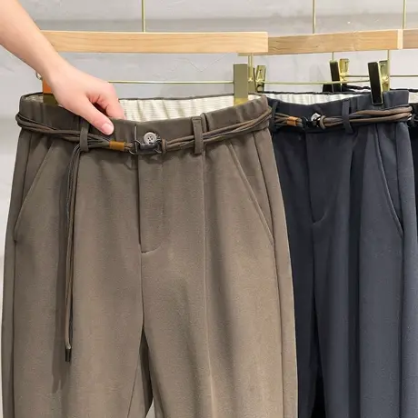 重磅毛呢加厚九分西装裤男休闲直筒22秋冬季韩版锥形小烟管长裤子商品大图