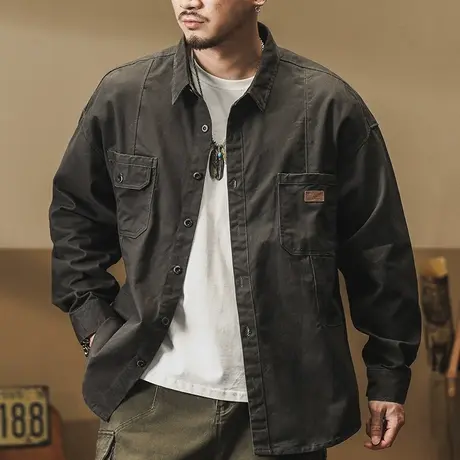 百搭男士衬衫时尚潮流工装长袖衬衫休闲复古宽松日系大码男士外套商品大图