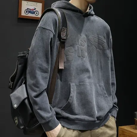 美式加绒卫衣男连帽秋冬款外套男士大码加厚重磅2022新款复古水洗图片