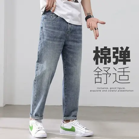 夏季痞帅高端水洗牛仔裤男士直筒宽松休闲男裤子港风日系潮牌夏裤商品大图