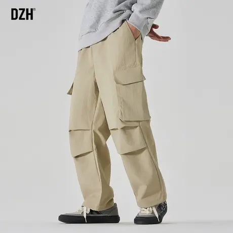 男士卡其色裤子男款美式高街2024新款休闲美式伞兵工装裤直筒宽松商品大图