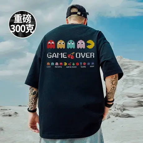 重磅美式潮牌宽松T恤胖子短袖男加肥加大五分袖大码男装夏季潮流图片