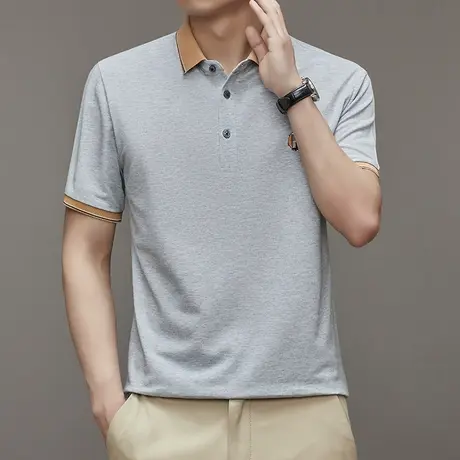 夏季男士商务宽松短袖t恤薄款冰丝polo衫男翻领男款衣服半袖上衣商品大图