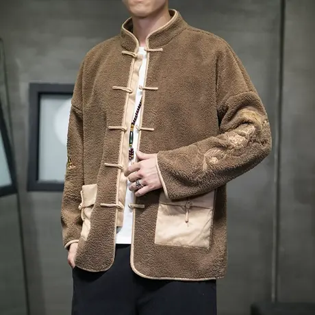 2023秋冬男毛绒棉衣中国风男装中式复古盘扣唐装保暖民族风格棉袄商品大图