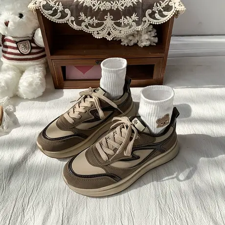 老爹鞋女ins潮2024新款春秋厚底增高超火韩版华夫运动休闲阿甘鞋商品大图