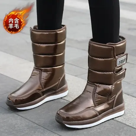 冬季新款雪地靴女加绒加厚中筒保暖棉鞋防水防滑东北高帮长筒靴子图片