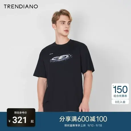 TRENDIANO官方2023新款夏季印花微阔圆领短袖t恤男时尚商品大图
