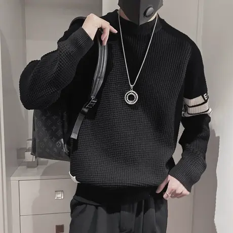 针织毛衣冬季2023新款ins轻熟休闲肌理感潮流拼色华夫格内搭线衣商品大图