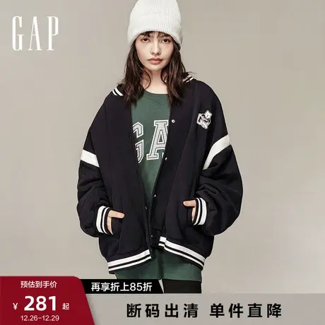 【断码优惠】Gap女装早春碳素软磨抓绒棒球服宽松夹克外套810611商品大图
