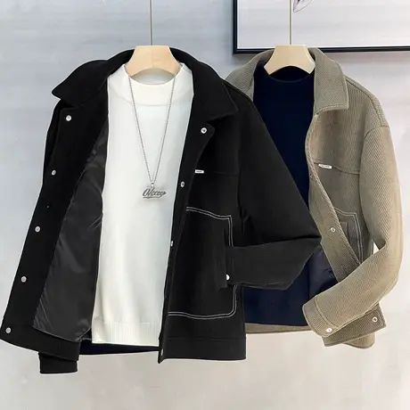 男士灯芯绒夹克2023秋冬季新款痞帅毛呢子加厚短款大衣男装外套潮图片