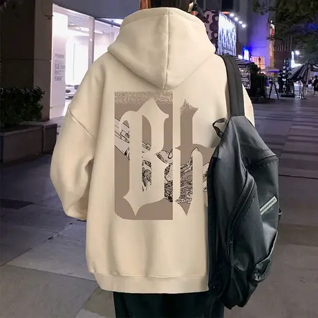 vintage美式重磅加绒卫衣外套男秋冬季高街连帽潮牌宽松拉链开衫商品大图