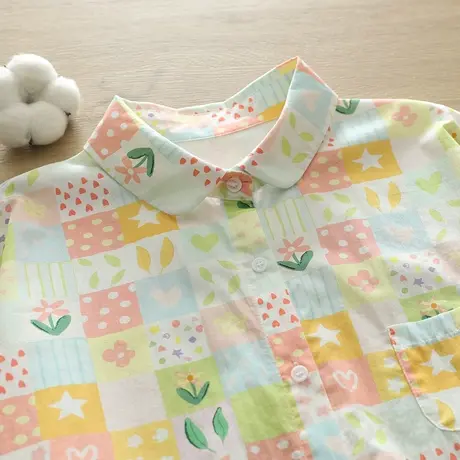 春秋季文艺小清新彩色格子长袖衬衫女中长款学生宽松百搭上衣外套图片