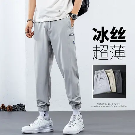 束腿休闲裤男士夏季薄款小脚运动男裤子冰丝哈伦男装2023新款夏款商品大图