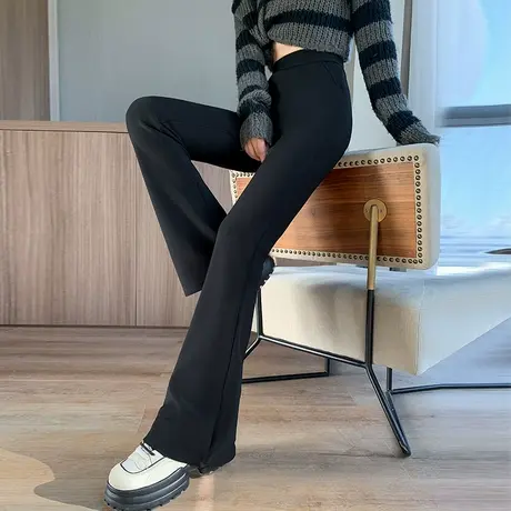 高腰马蹄喇叭裤女春秋款2024年新款小个子弹力修身黑色微喇西装裤商品大图