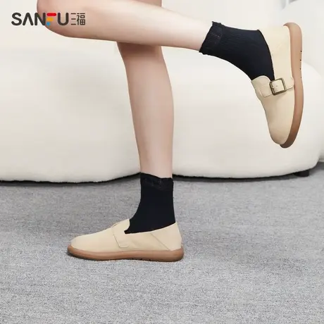 三福休闲鞋女2023秋街潮休闲系列搭扣设计踩脚两穿女鞋822467图片