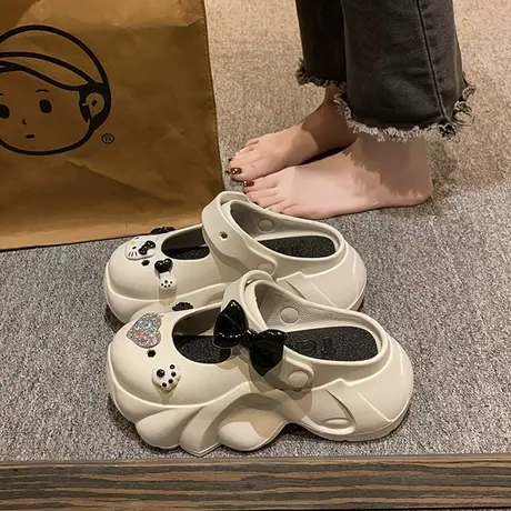 甜酷风洞洞鞋女夏2024外穿休闲时尚卡通厚底增高防滑包头凉拖鞋商品大图