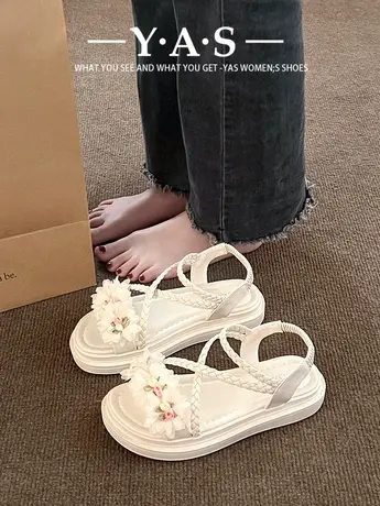 凉鞋女2024年新款夏季网红百搭厚底松糕时尚潮流仙女风平底罗马鞋图片