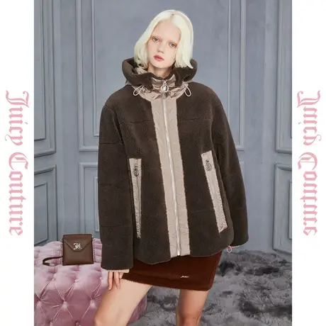 Juicy Couture橘滋女装新款焦糖咖啡同色撞色女式外套图片