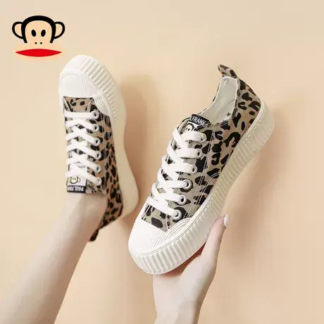 大嘴猴豹纹帆布鞋女厚底2022春季新款饼干鞋小众设计感布鞋女鞋商品大图