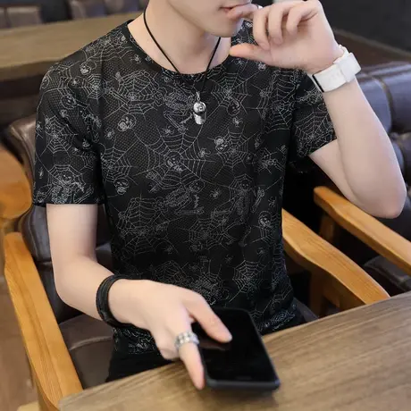 男士冰丝短袖T恤2023新款潮牌圆领半袖潮流夏季体桖夏装修身衣服商品大图