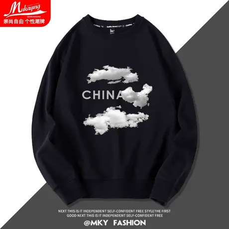 国潮休闲男士圆领卫衣男潮牌ins春季情侣上衣高级感男装宽松外套商品大图