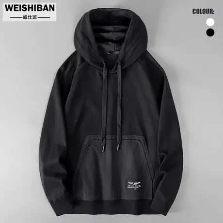秋季拼接大口袋连帽卫衣男高街休闲重磅港风ins男宽松套头帽衫潮商品大图
