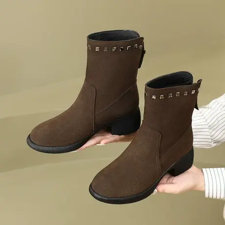 2023秋款磨砂大码加肥加宽女靴41-43软底软面舒适马丁靴真皮靴子图片