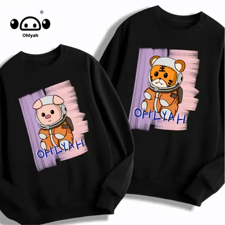 Ohlyah早秋新情侣卫衣女春秋季薄款vintage宽松bf慵懒风小众上衣商品大图