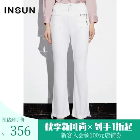 恩裳COVER2023春款新款双腰头镀银工艺休闲白色牛仔裤微弹阔腿裤图片