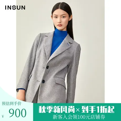 恩裳冬季经典时尚细纹简约修身羊毛商务OL职业西装外套女图片