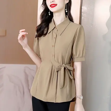 短袖衬衫女士夏装2023年新款雪纺别致设计感小众又a又飒女装上衣商品大图