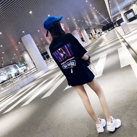 2023年韩版新款夏季宽松黑色短袖t恤女学生上衣服嘻哈风潮ins百搭图片