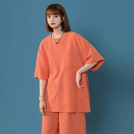 港风运动服套装跑步女2022新款夏季短袖短裤时尚小个子休闲两件套商品大图