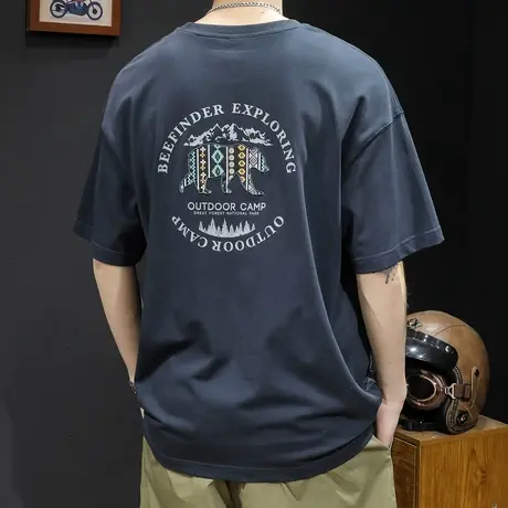 重磅短袖t恤男士夏季宽松胖子大码男装潮牌2023新款纯棉230g体恤商品大图