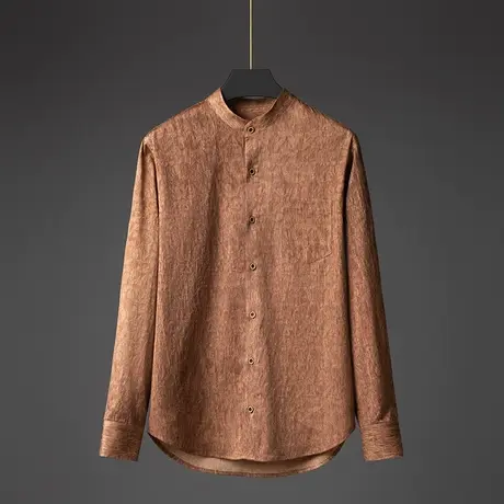 2023新中式男装香云纱花衬衫男款高端复古长袖冰丝衬衣中国风男装图片