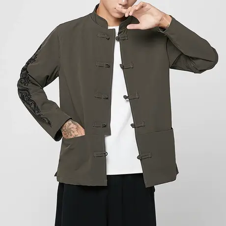 秋季中国风手臂刺绣男夹克盘扣中式民族风外套大码休闲中山装衣服商品大图