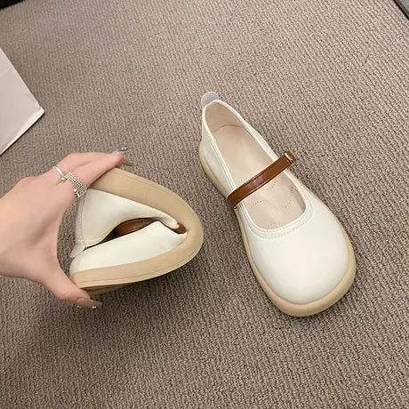 复古小皮鞋女配裙子温柔防滑平底豆豆鞋单鞋2023新款秋季玛丽珍鞋商品大图