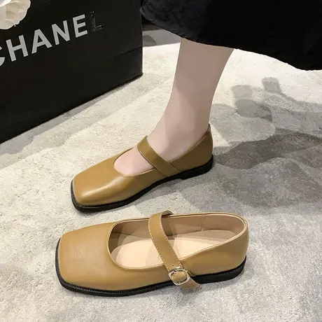 2023年夏季韩版低跟小皮鞋女复古方头玛丽珍单鞋女配裙子小单鞋女商品大图