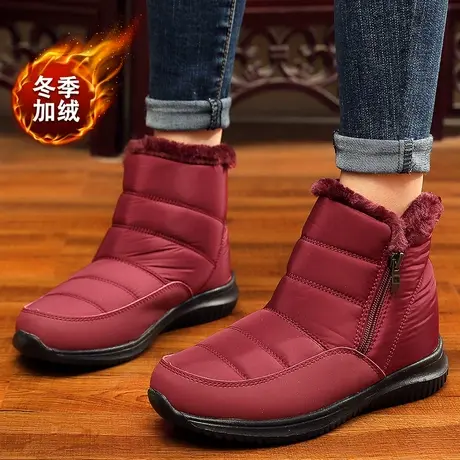 冬季棉鞋女加厚加绒雪地靴防水防滑保暖妈妈软底中老年人短筒靴子图片