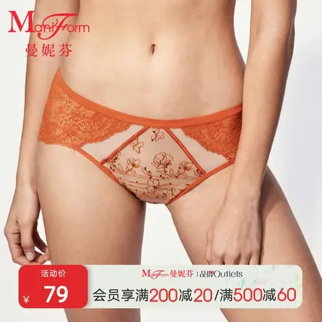 曼妮芬性感蕾丝中低腰三角裤女轻薄内裤纯棉全棉底裆底裤女生短裤商品大图