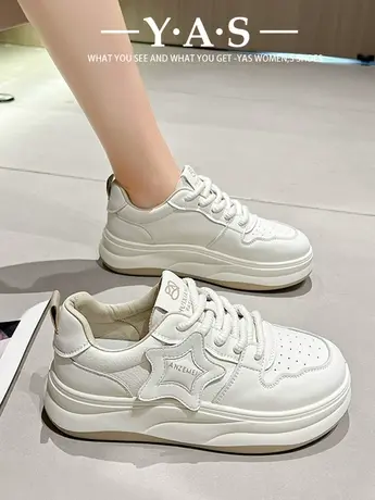 厚底软皮星星板鞋女2024早春新款韩版时尚百搭透气休闲运动小白鞋商品大图